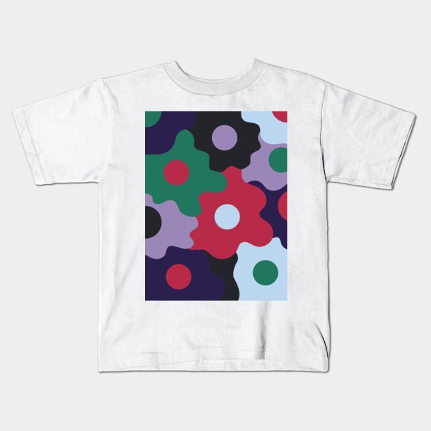 Retro Groovy Egg Flowers - Deep Winter Seasonal Color Palette Kids T-Shirt by aaalou